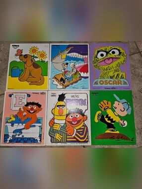 Vintage Playskool Wooden Puzzle Sesame Street Disney Peanuts Lot of 6 1970s